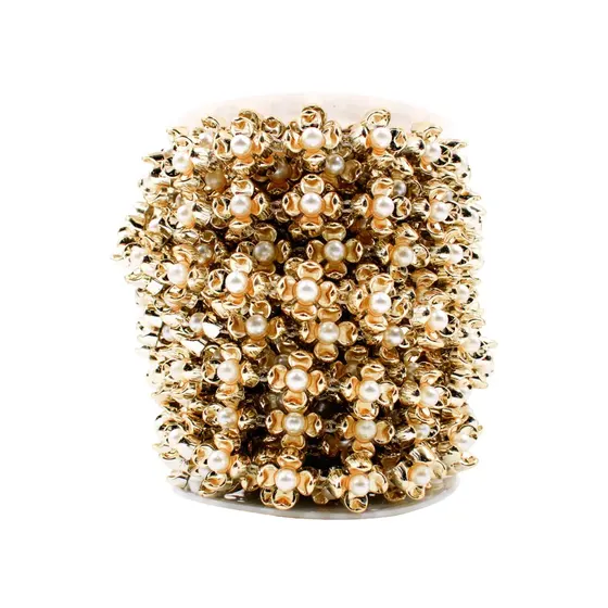 Aljofre Flor Com Perola 20Mm Em Abs Com 9 Metros - Dourado