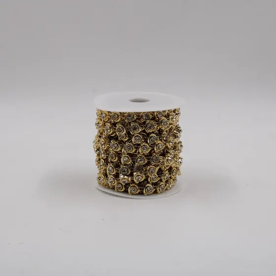 Aljofre Circular Com Strass 12Mm Em Abs Com 9,14 Metros - Dourado