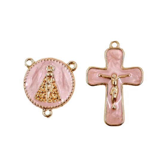 Kit Crucifixo E Entremeio (N Senhora) Para Terco Em Zamac Com 05 Pares