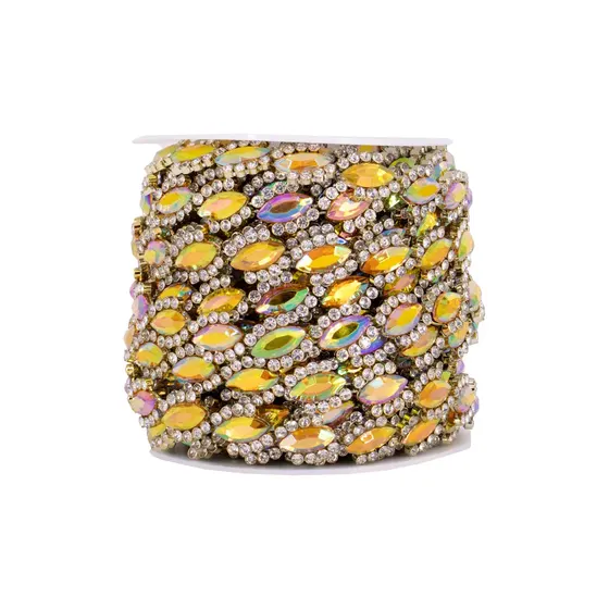 Aljofre Navete Com Strass Em Abs Com 09 Metros - Dourado