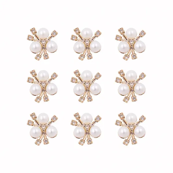 Aplique Para Broche Perola Com Strass Em Abs Com 200 Pecas - 073 Dourado