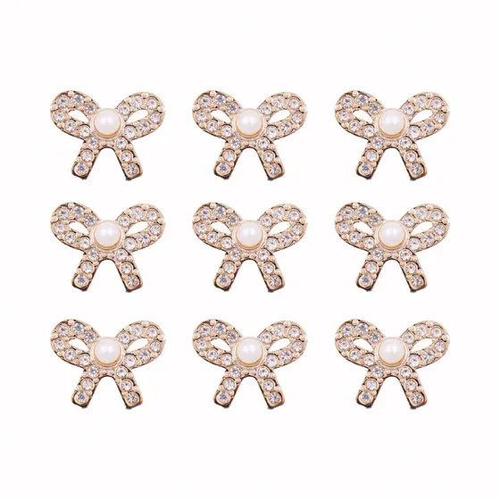 Aplique Para Broche Coracao Perolado Com Strass Em Abs Com 100 Pecas - 073 Dourado