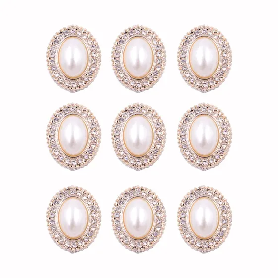Pin Para Broche Oval Perolado Com Strass Em Abs Com 100 Pecas - 073 Dourado