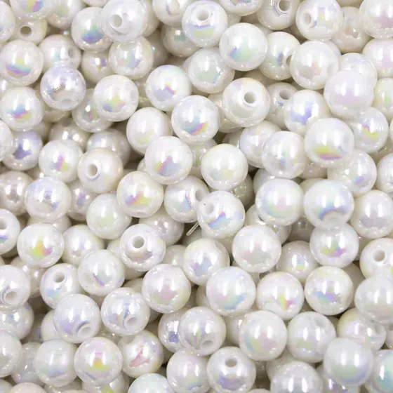 Bola Leitosa Irisada Passante 08Mm Em Acrilico Com 500Gr